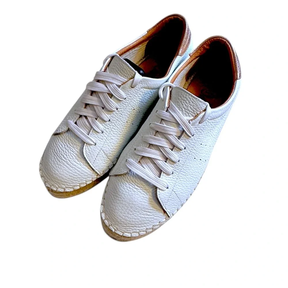 Anthropologie Dalson Espadrilles‎ White Leather Jute Platform Sneakers Sz 6/EU37